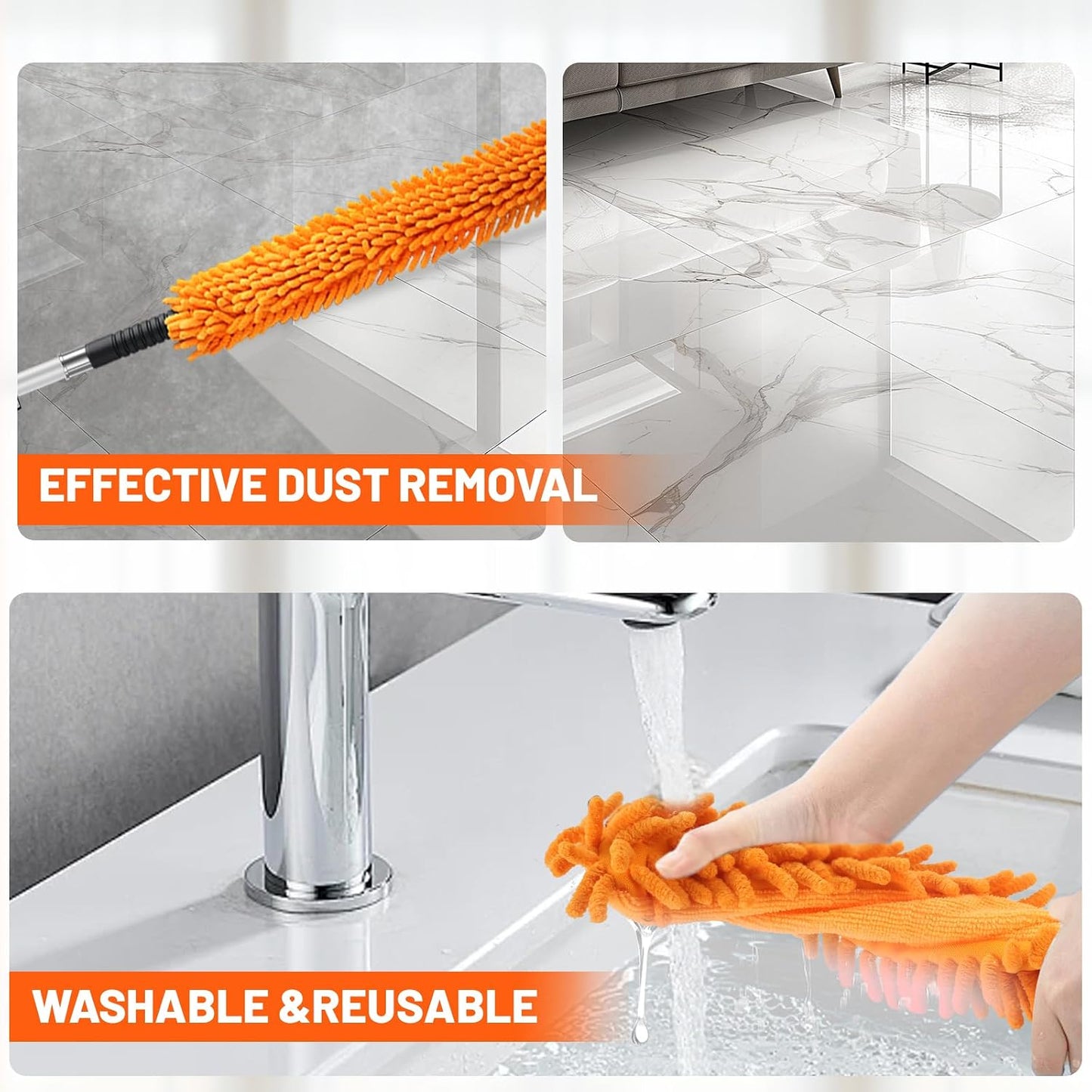 20ft High Reach Duster Kit with Extendable Pole (5-12ft),High Ceiling Duster Kit Includes–Ceiling Fan Blade Cleaner, Cobweb Remover, Bendable Duster, Microfiber Glass Scrubber & Squeegee & Swivel Head