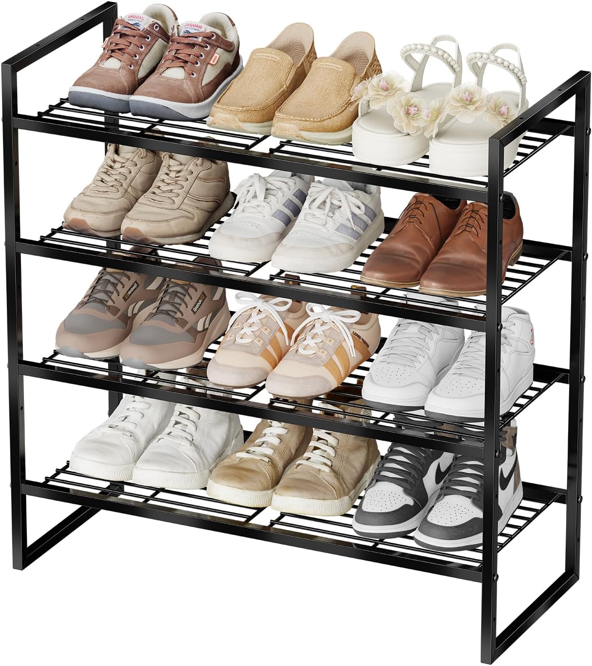 5-Tier Wide Shoe Rack, Metal Shoe Organizer for Closet, Stackable Freestanding Shoe Storage Shelf with Sturdy Wire Grid, Large Capacity Durable Shoe Rack for Entryway Bedroom, Black