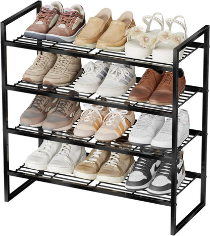 5-Tier Wide Shoe Rack, Metal Shoe Organizer for Closet, Stackable Freestanding Shoe Storage Shelf with Sturdy Wire Grid, Large Capacity Durable Shoe Rack for Entryway Bedroom, Black