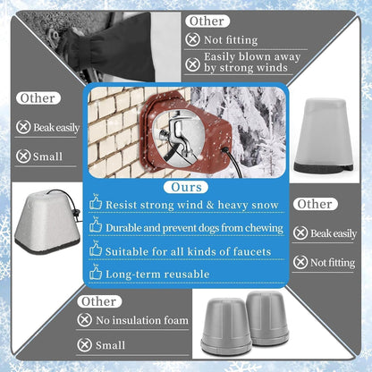 2 Pcs 2 in 1 Extra Long Pet Proof Outdoor Faucet Covers Winter w/Lock 8.5x7x5.5 in Thick Foam Plastic Spigot Cover Reflective Strips Faucet Cover for Outside Water Faucet Freeze Protection (Gray)