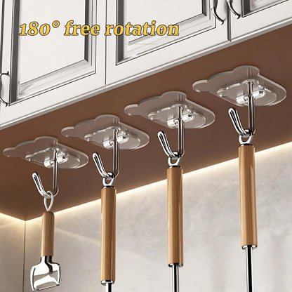 10 Pcs Heavy Duty Adhesive Hooks 10lb Max - Transparent Waterproof Sticky Wall Hooks for Bathroom, Shower, Kitchen, Office - No Damage Self Adhesive Hanging for Towels, Coats, Keys & Home Decor