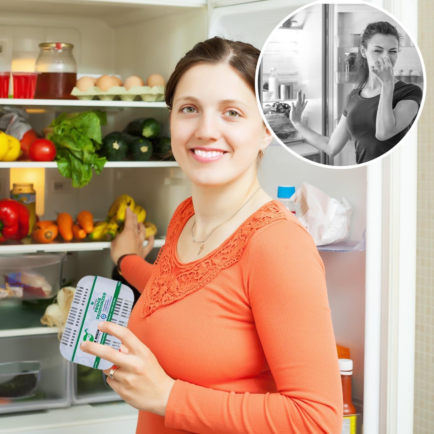 Fridge Ninja Fridge Deodorizer (2 Pack) - More Effective Than Baking Soda - Natural and Unscented Activated Charcoal Refrigerator Deodorizer and Odor Eliminator for Freezers, Coolers, and Lunch Boxes