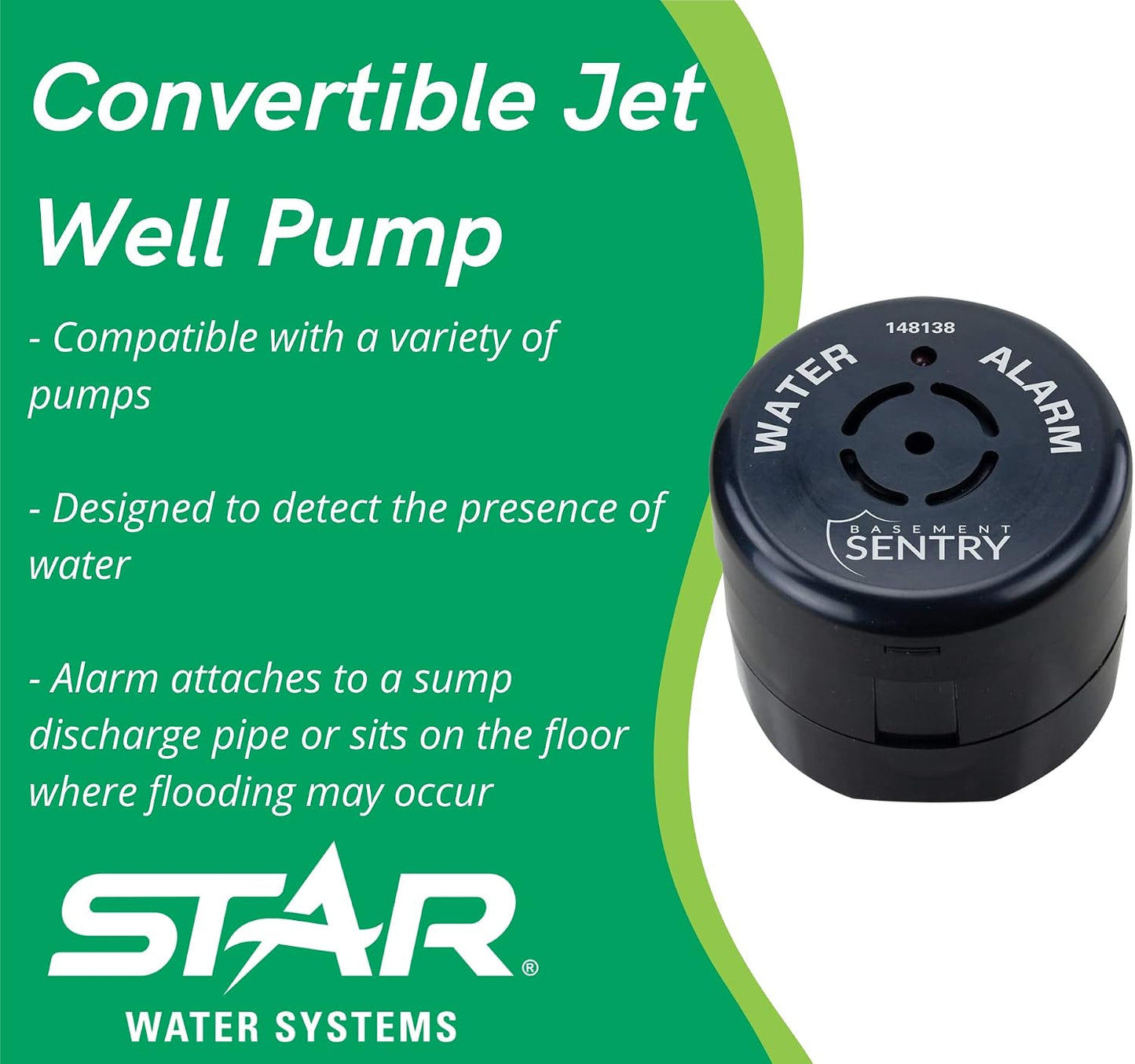 Basement Sentry Sump Pump High Water Alarm (148138) Attaches to Sump Discharge or Sits on the Floor Where Flooding May Occur