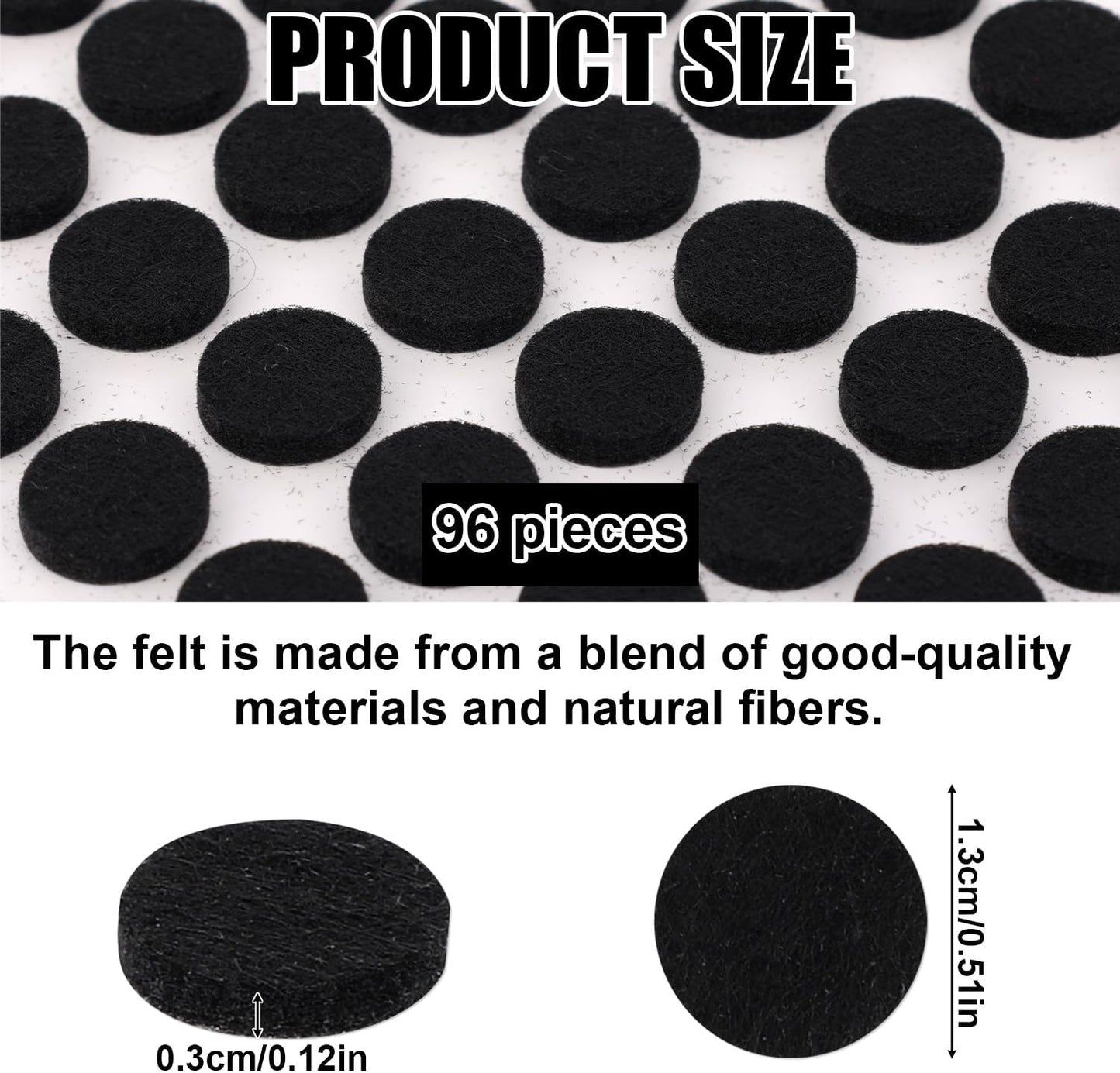 96pcs Felt Pads for Cabinet Door, 1.3cm/1/2in Round Thick Quite Small Cupboard Bumpers Self Adhesive Sticky Felt Dots Furniture Tools for Kitchen Furniture Floor Drawers Table Chair Legs Feet (Black)