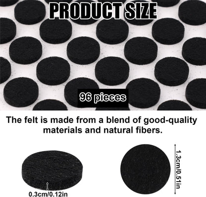96pcs Felt Pads for Cabinet Door, 1.3cm/1/2in Round Thick Quite Small Cupboard Bumpers Self Adhesive Sticky Felt Dots Furniture Tools for Kitchen Furniture Floor Drawers Table Chair Legs Feet (Black)