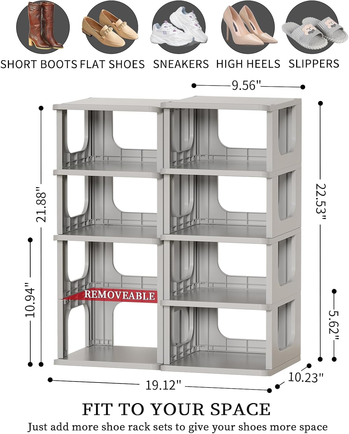HAIXIN Shoe Organizer Rack for Small Spaces 5 Tier Plastic Vertical Narrow Shelves for Closet Black Shoe Holder, Stand for Entryway Storage Boots Organizer Stackable Cabinet