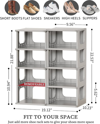 HAIXIN Shoe Organizer Rack for Small Spaces 5 Tier Plastic Vertical Narrow Shelves for Closet Black Shoe Holder, Stand for Entryway Storage Boots Organizer Stackable Cabinet