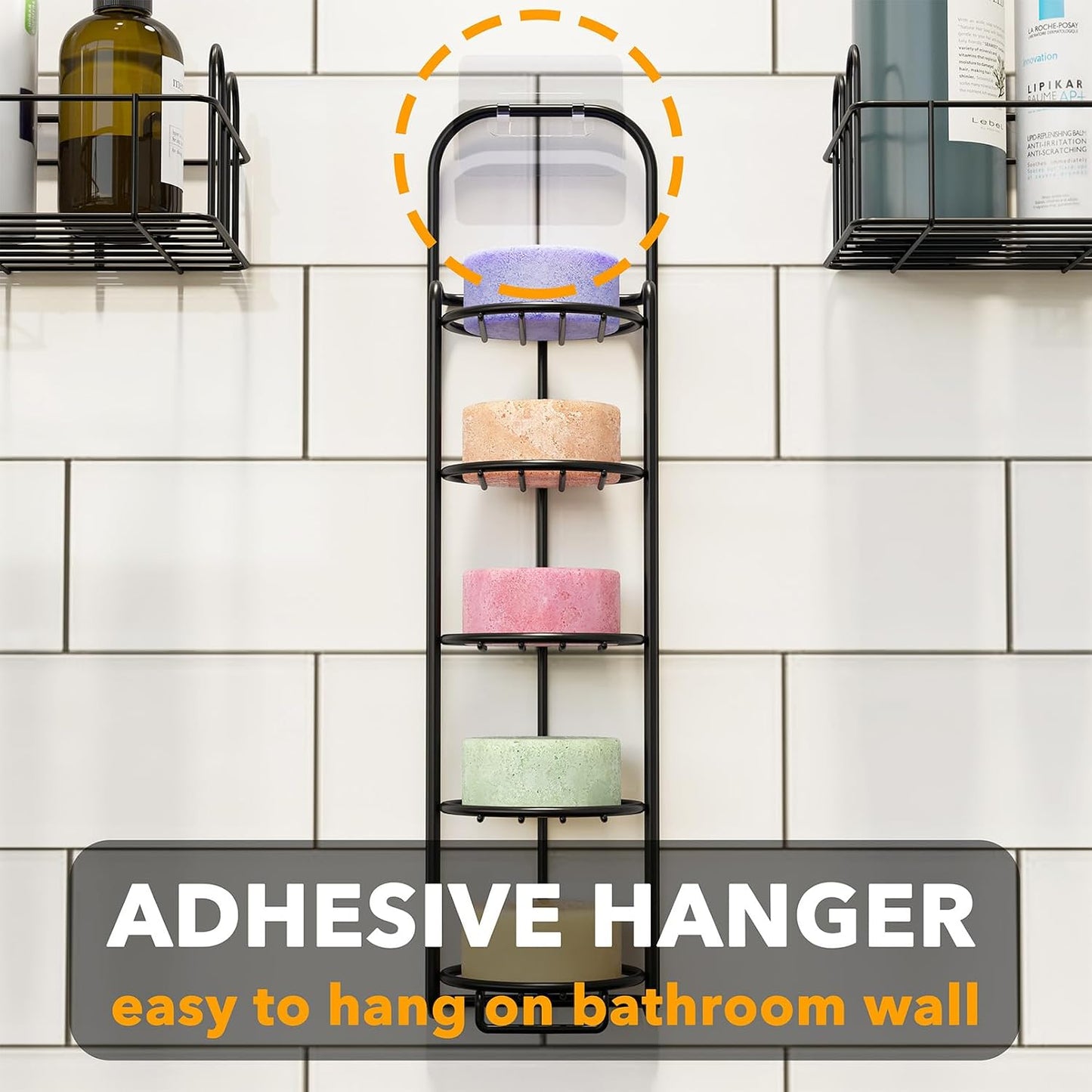 SpaceAid 4 Tier Shampoo Bar Holder for Shower, Self Draining Soap Bar Holders Caddy for Bathroom Wall and Kitchen Sink, Shampoo Bar Dish Rack, Stainless Steel Bar Soap Holder (Black)