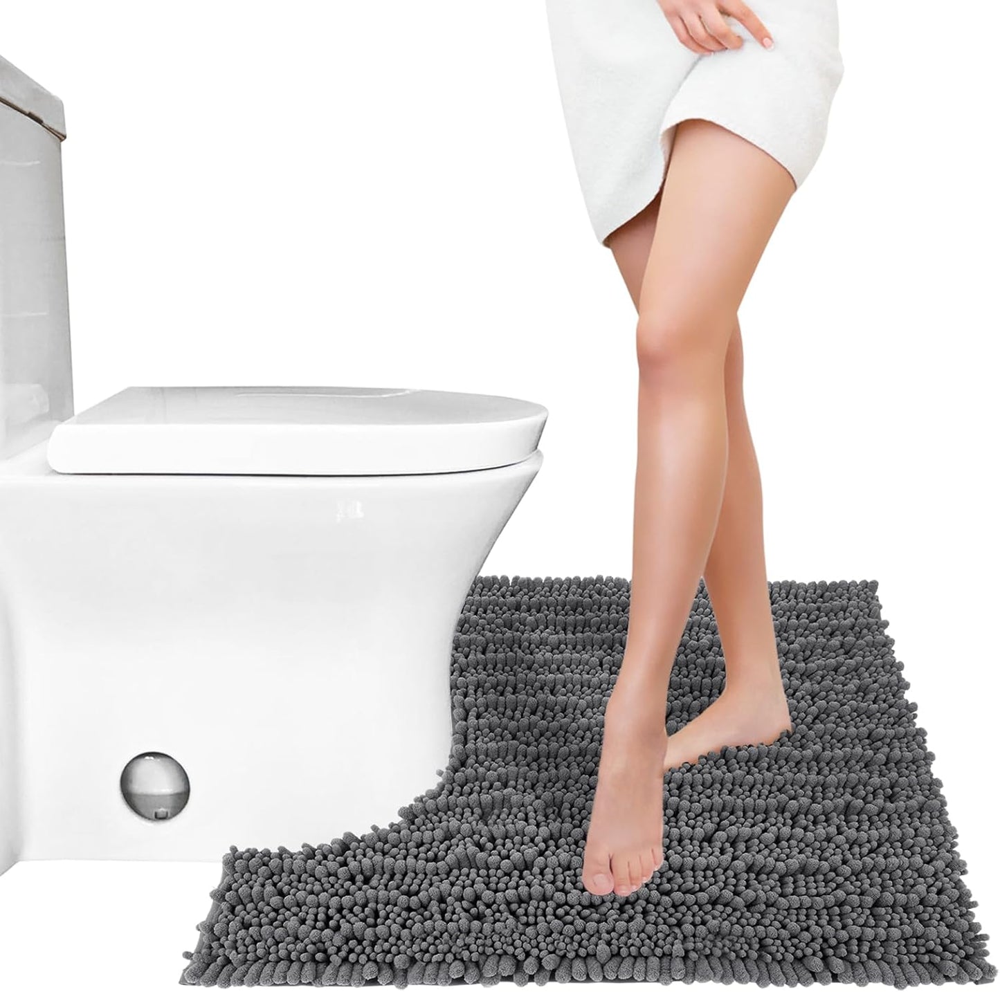Yimobra Bathroom Rugs Non Slip Washable - Ultra Soft Absorbent Chenille Bath Mat, Quick Dry Shaggy Floor Carpet for Tub Shower, Gray Home Decor Accessories, 24x17 Inch