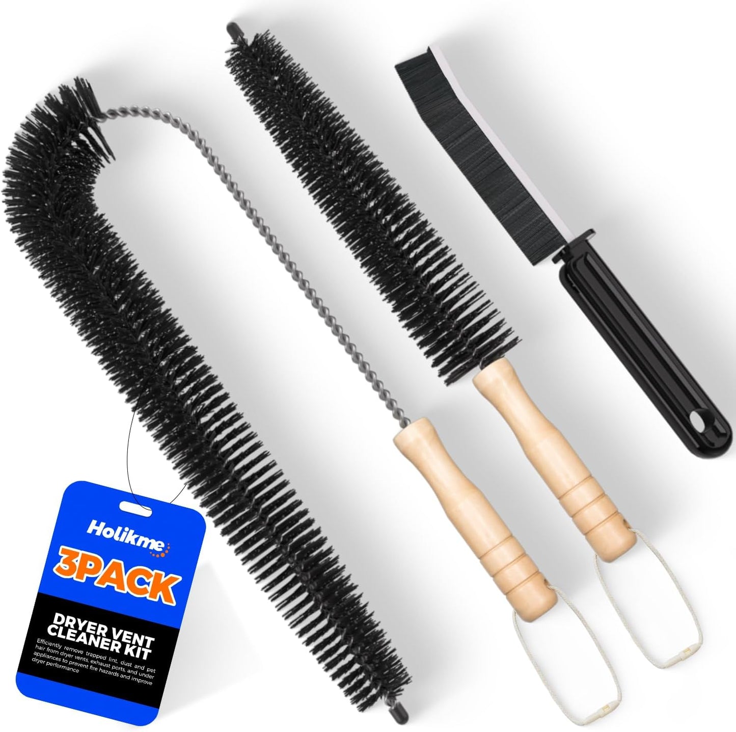 Holikme Dryer Vent Cleaner Kit 4 Pack - Household Cleaning Supplies,Long Flexible Refrigerator Coil Brush Radiator Brush,Dryer Lint Brush Home Essentials for Lint Trap Dust Vacuum Brush