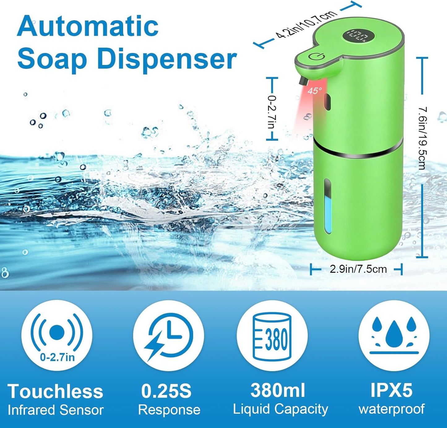 OHIFAST Automatic Foaming Soap Dispenser Touchless, USB Rechargeable Smart Hand Soap Dispenser, 6-Level Adjustable, 12.8oz/380mL Wall Mounted for Bathroom Kitchen Dish Soap-White
