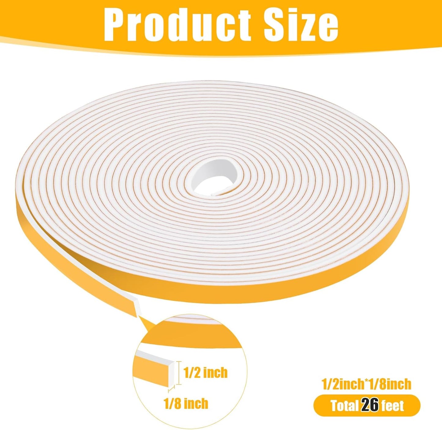 16Feet Weather Stripping Seal (1/2 Inch X 1/4 Inch) for Door Window, High Density Foam Tape, Soundproofing, Insulation Strip, Door Sealers for Door Frame- White