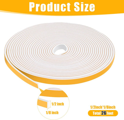 16Feet Weather Stripping Seal (1/2 Inch X 1/4 Inch) for Door Window, High Density Foam Tape, Soundproofing, Insulation Strip, Door Sealers for Door Frame- White