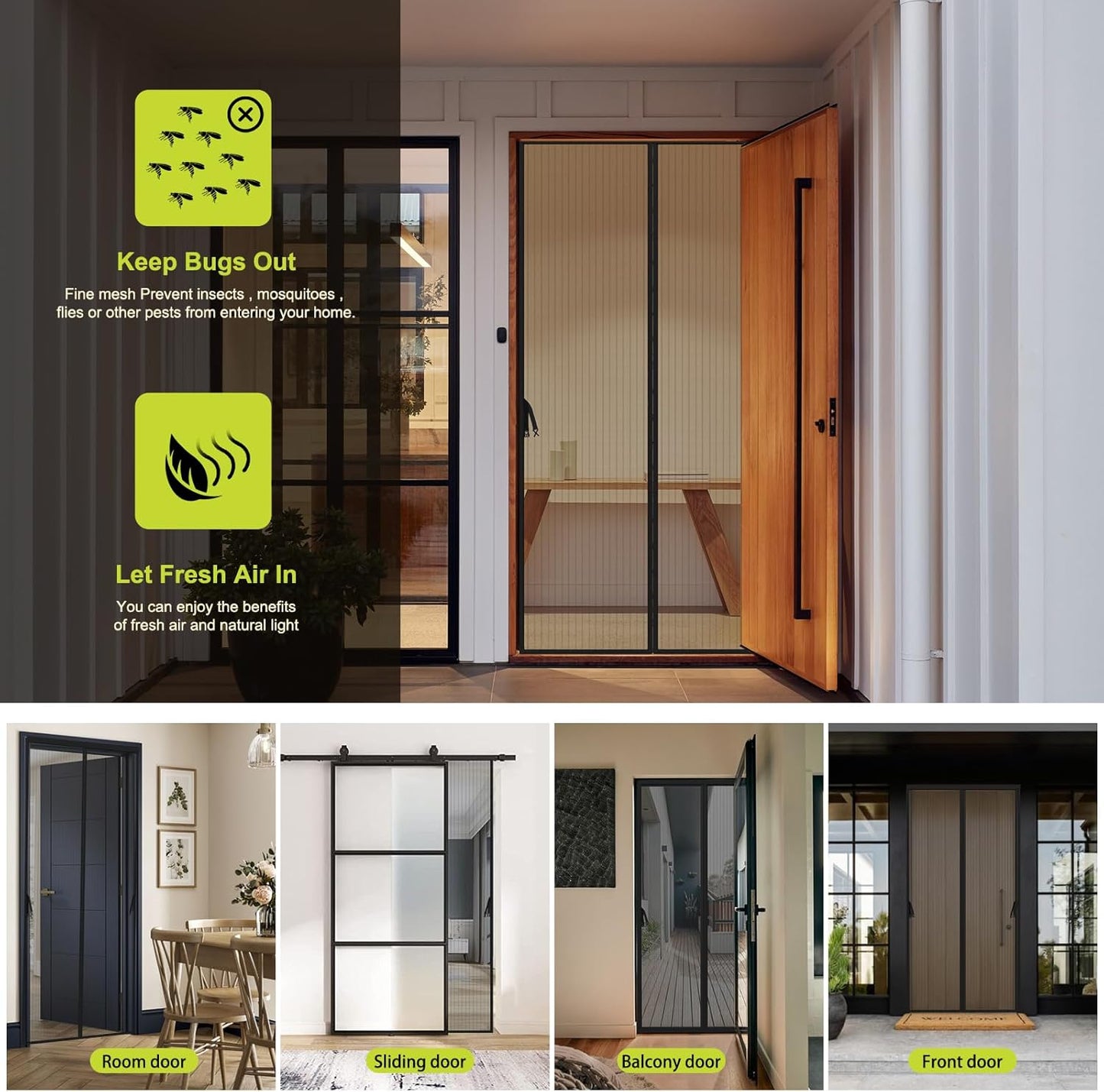 Magnetic Screen Door -Fit for Door Size:32x80 Inch, Hands Free Mesh Partition, Heavy Duty Screen Door Mesh Curtain Keeps Bugs Out, Frame Hook & Loop, Pet and Kid Friendly, Itself Size 34x82