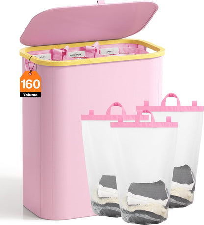 Hampers for Laundry Basket with Lid, 160L Extra Large 3 Section Clothes Divided Organizer for Bedroom, Laundry Room, Dirty Clothing Hamper, Black