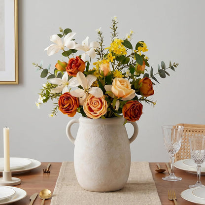 CUCUMI Ceramic Vase Set of 5, Home Decor Farmhouse Décor Handmade Pottery Vases for Pampas Grass, Dried Fresh Flowers, Table, Living Room, Kitchen, Shelf, Entryway Mantel Neutral Tones