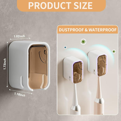Wall Mounted Toothbrush Holders for Bathroom,Strong Self Adhesive Tooth Brush Holder with Cover, Toothbrush Heads Organizer for Family, 2 Pcs
