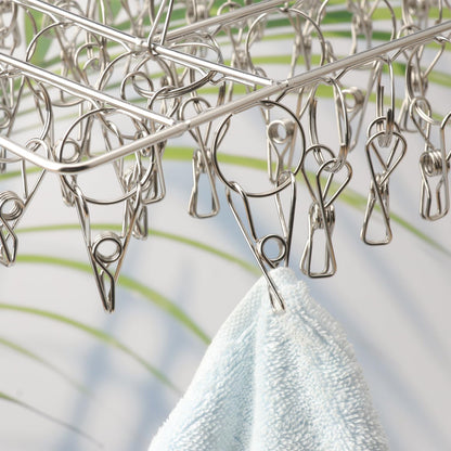 16 Pack 14 inch Stainless Steel Drying Rack with 10 Clips, Sock Drying Rack with Windproof Clips, Stainless Steel Clothes Hanger for Bras, Clothes, Sock & Underwear Towels