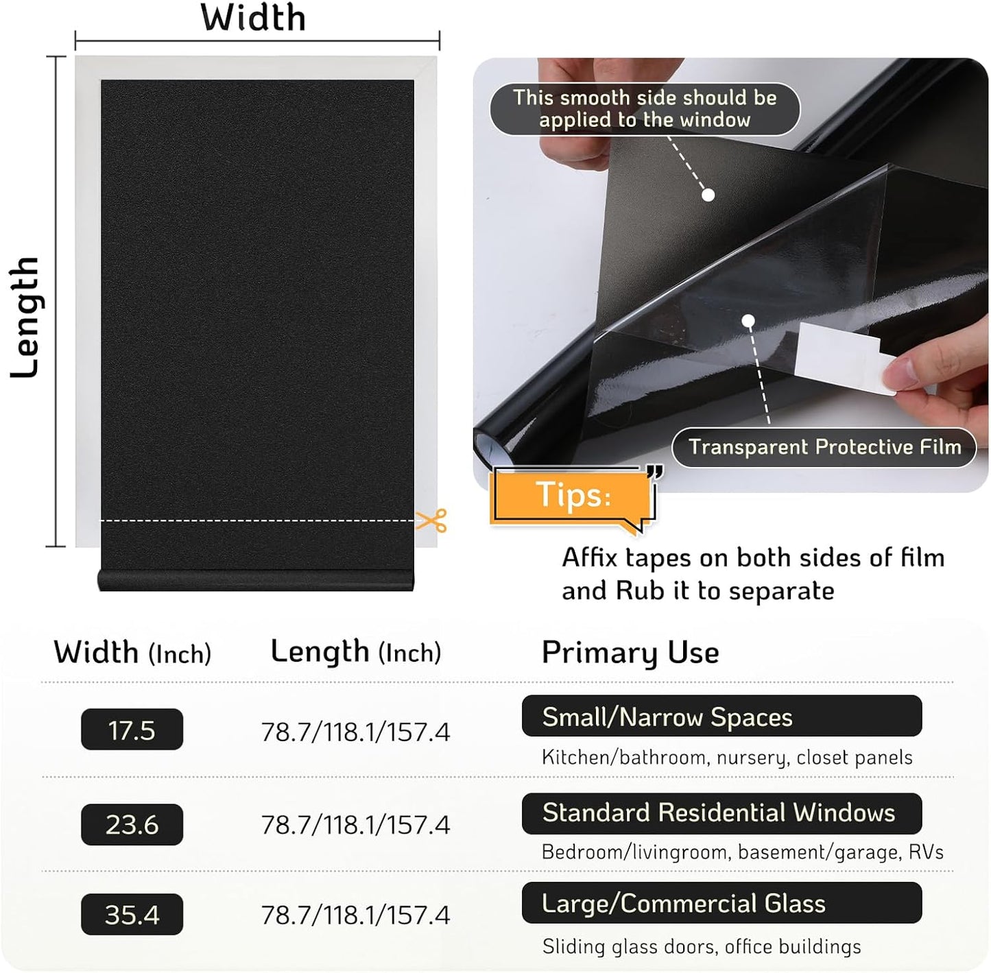 LUTE Window Privacy Film, Frosted Glass Window Film for Bathroom, Static Cling Removable Heat Control Glass Coverings, Non Adhesive Opaque Door Sticker for Home Office (Pure, 17.5" x 78.7")