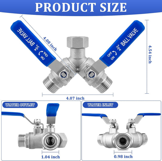Garden Hose Splitter, 304 Stainless Steel 2 Way Hose Splitter with Long Handle, Heavy Duty Hose Y Spigot Splitter with Shutoff Valves, 3/4" GHT Thread Outdoor Faucet Splitter