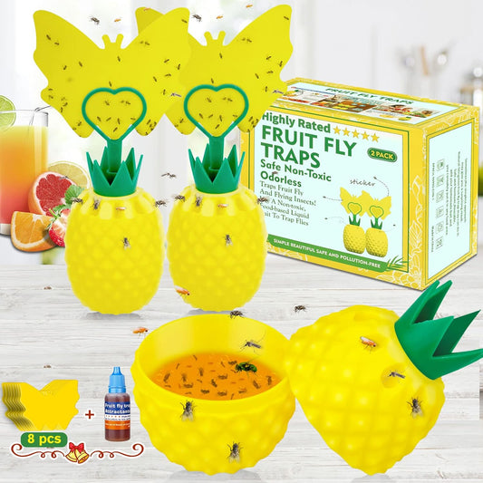 Fruit Fly Trap for Indoors, Effective Fruit Fly Catcher Gnat Killer with Sticker, Gnat Traps for House Indoor with Bait, Non-Toxic Reusable Easy to Use Fly Trap for Kitchen Home-2 Pack