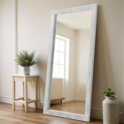 Rustic Standing Full Length Mirror Wood Frame, 56"X21" Farmhouse Floor Mirror for Bedroom Living Room Entryway, Hanging or Leaning Wall-Mounted Full Body Mirror, Tempered Glass, White