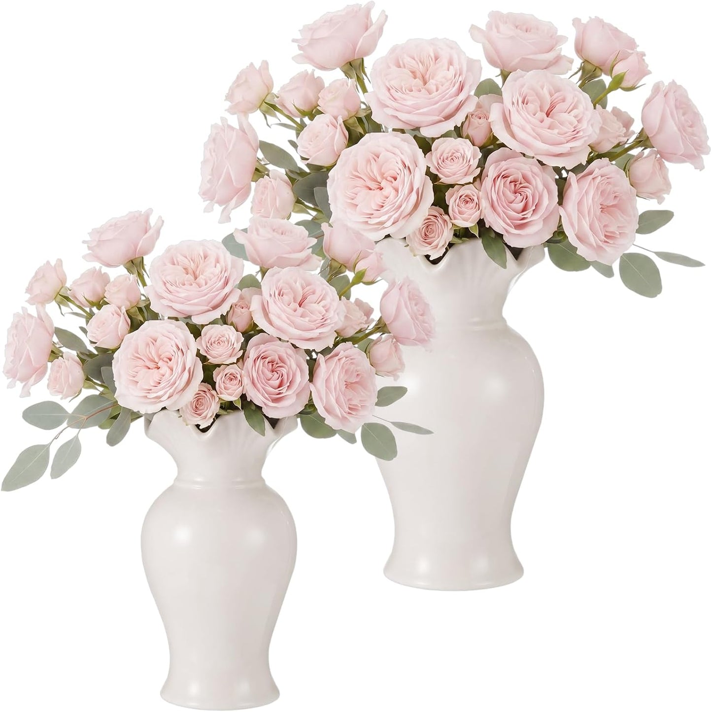 3 Pack White Ceramic Vase Set Small Rustic Decorative Vases Home Decor Wavy Edge Modern Flower Vases for Farmhouse Table Centerpiece Living Room Kitchen Bedroom (5.7,6.7,7.9in,Elegant)