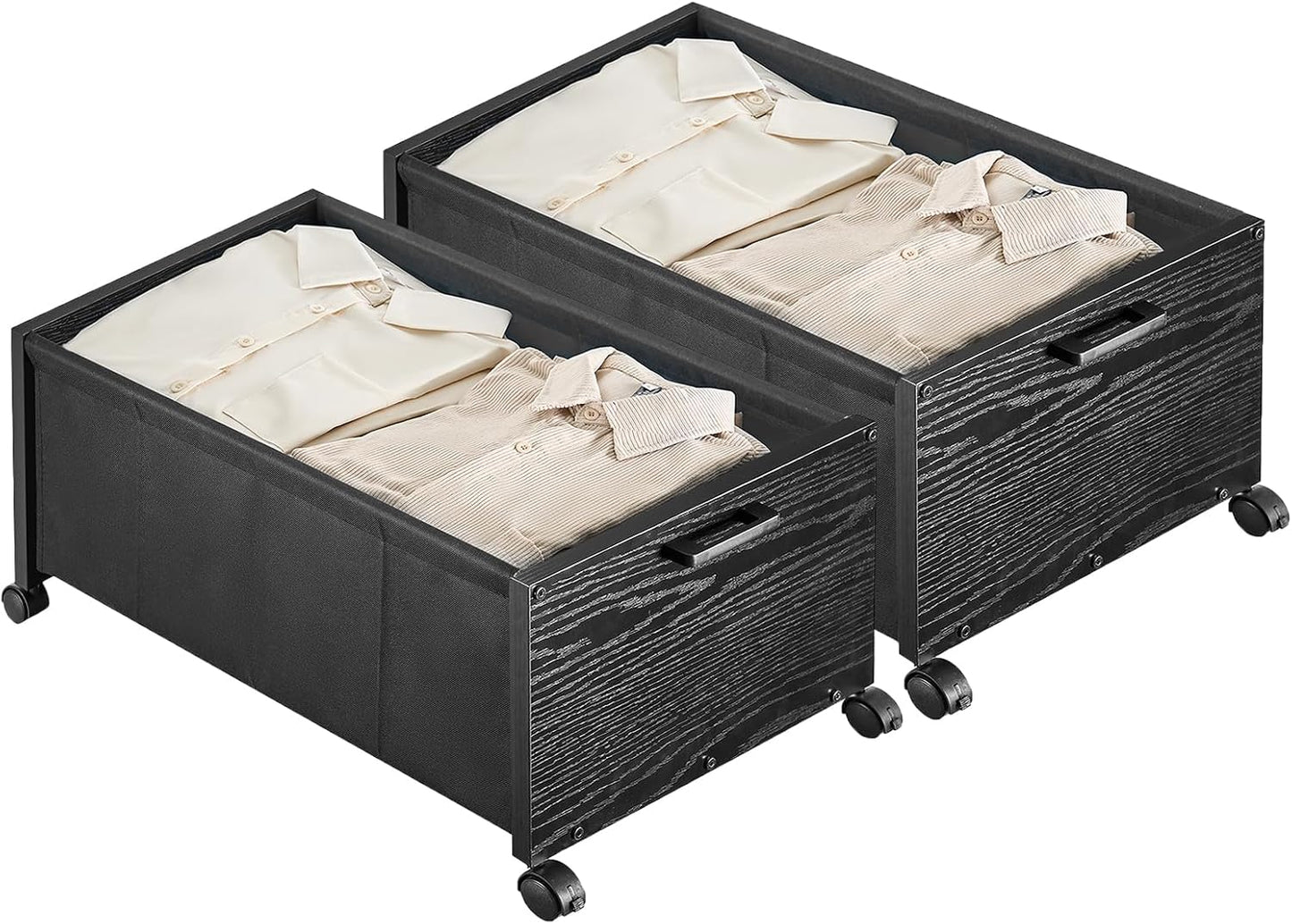 FOUCSSOMEI Under Bed Storage with Wheels, Wooden Under Bed Drawers On Wheels, Rolling Under Bed Shoe Storage, Space Saving, Rustic Brown,30L