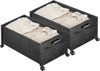 FOUCSSOMEI Under Bed Storage with Wheels, Wooden Under Bed Drawers On Wheels, Rolling Under Bed Shoe Storage, Space Saving, Rustic Brown,30L