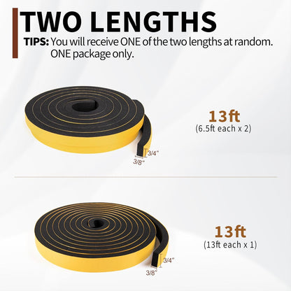 Yotache Self Adhesive Foam Gasket Tape 1/2" W X 1/2" T (New Adhesive Craft) for Doors Soundproofing Weather Seal Strip Insulation, 13 Ft Length