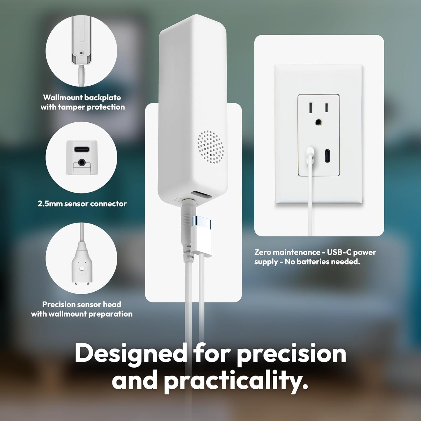 Aeotec Water Sensor 8, Z-Wave Plus 800 Series with Long Range Support, Leak Detector with Temperature & Humidity, SmartThings Compatible, Battery or USB-C Powered Flood Sensor