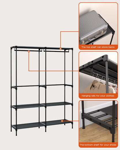 CASAMAYA Clothes Rack, Portable Closet, 80.7 Inch Extra Large Capacity Wardrobe Closet, Clothes Storage Organizer with Shelves and 5 Hanging Rods, Easy to Assembly, Black PCT036B01