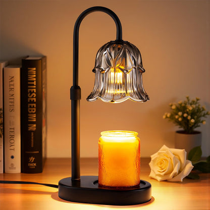 Candle Warmer Lamp Adjustable Timer - Electric Flower Glass Candles Warmers Adjustable Height Dimmable Vintage Base Modern Wax Candles Top Warmers for Small Jar Scented Wax Melts