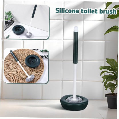 Mobestech 1set Silicone Toilet Brush with Holder Quick Drying Effortless Cleaning Flexible Bristles Essential Bathroom Tool for Toilet Maintenance