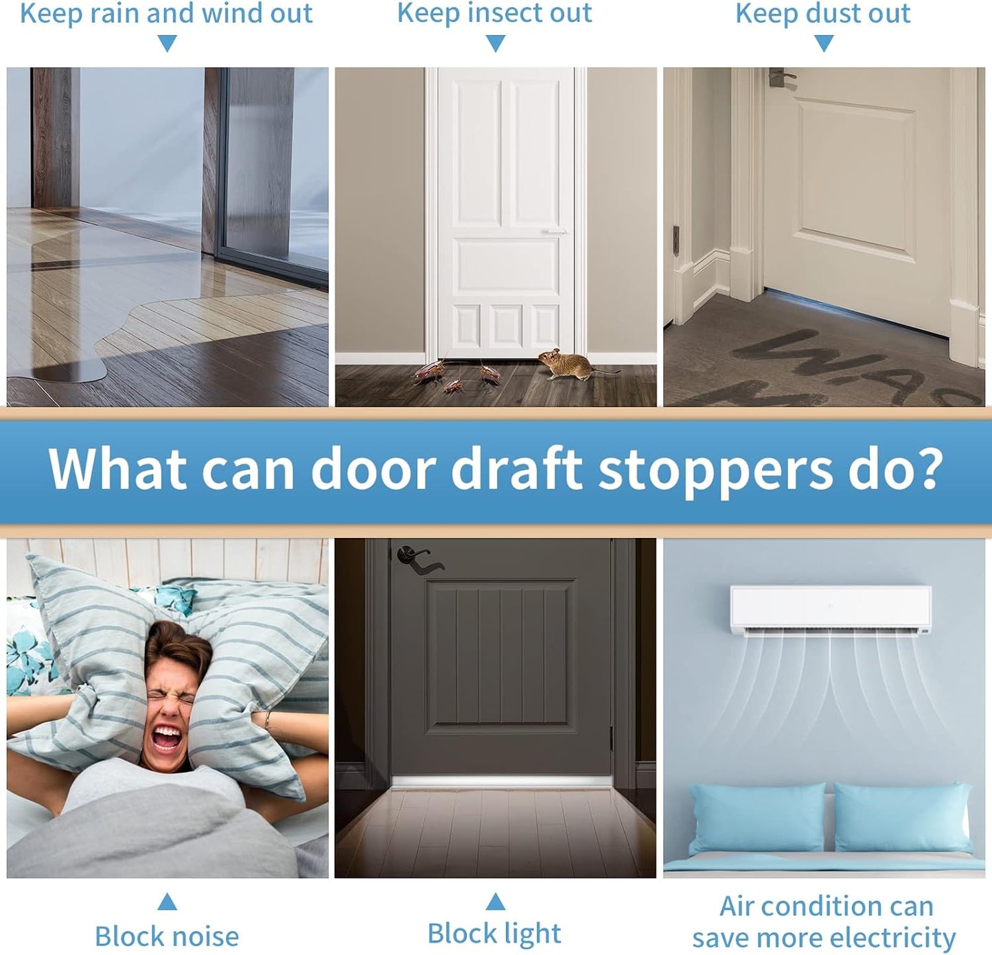 GroTheory 2 Pack Door Draft Stopper, Under Door Sweep for Exterior & Interior Doors, Weather Stripping Door Seal, Garage Window Blocker Noise Cold Air Insulation, Draft Guard Grey 2" W x 39" L