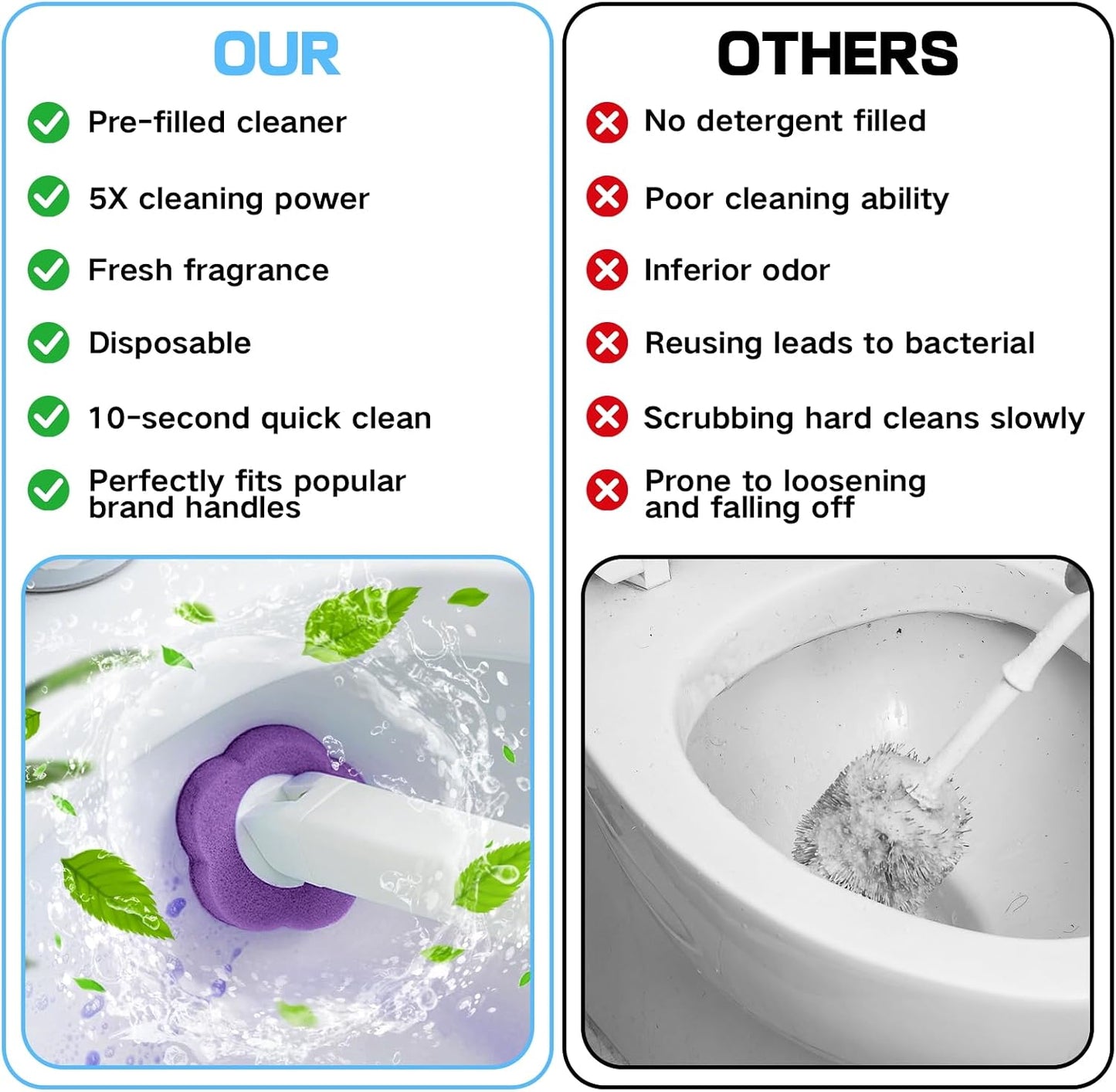 30 Disposable Toilet Brush Refills, Lavender Scented Toilet Wand Refill Pads, Replacement Toilet Cleaner Refill Heads for Toilet Bowl Deep Scrubbing