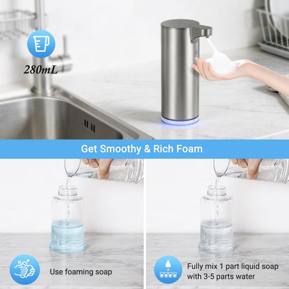 LAOPAO Automatic Soap Dispenser Foaming: Rechargeable Touchless Soap Dispenser Stainless Steel Foam Soap Dispenser for Bathroom Hand Soap Pump for Kitchen Xmas Gift, 9oz, White
