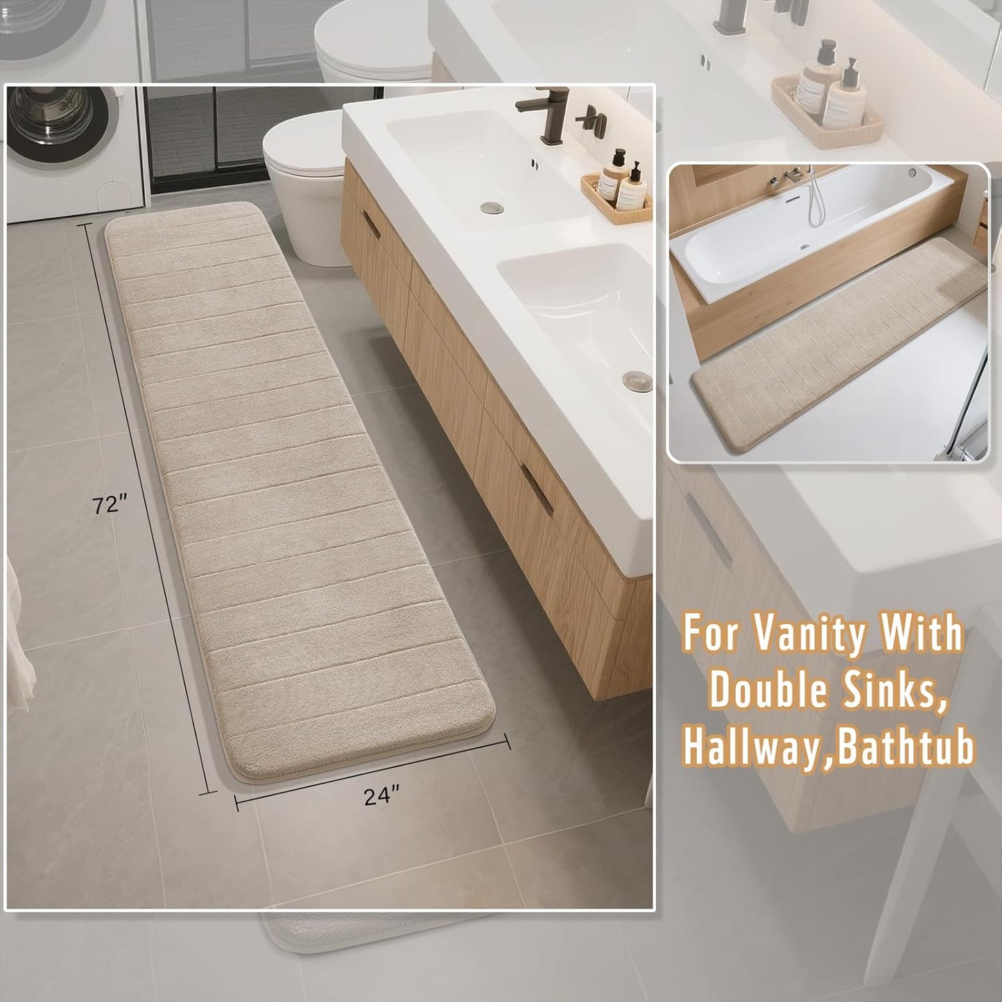 Yimobra Memory Foam Bath Mat, Super Soft Absorbent Bathroom Rug Non Slip, Quick Dry, Machine Washable Floor Carpet for Tub Shower, Home Decor Accessories, 24x17, Grey