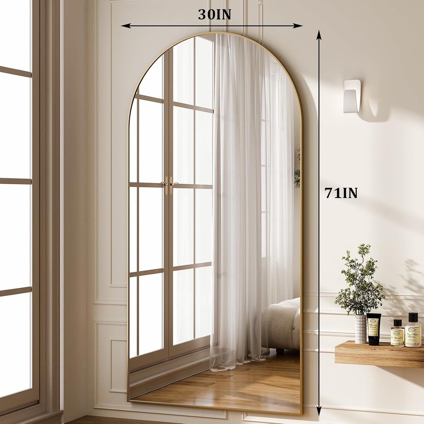 HARRITPURE 64"x21" Arched Full Length Mirror Free Standing Leaning Hanging Mounted Mirror Aluminum Frame Modern Simple Home Decor for Living Room Bedroom Cloakroom, Gold
