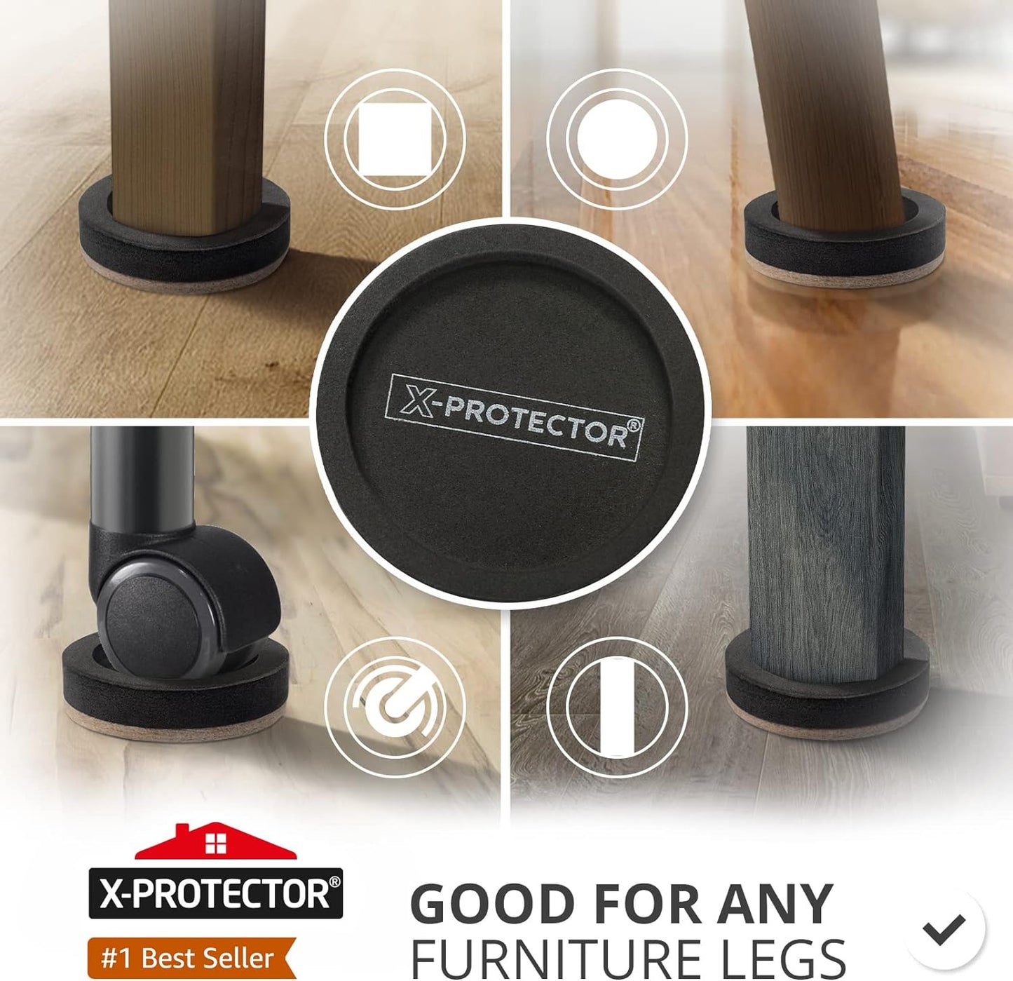 X-Protector Felt Furniture Sliders for Hardwood Floors 24 PCS 1” - Self-Adhesive Furniture Slider - Heavy-Duty Furniture Movers for Hard Surfaces - Felt Sliders - Move Your Furniture Easily!