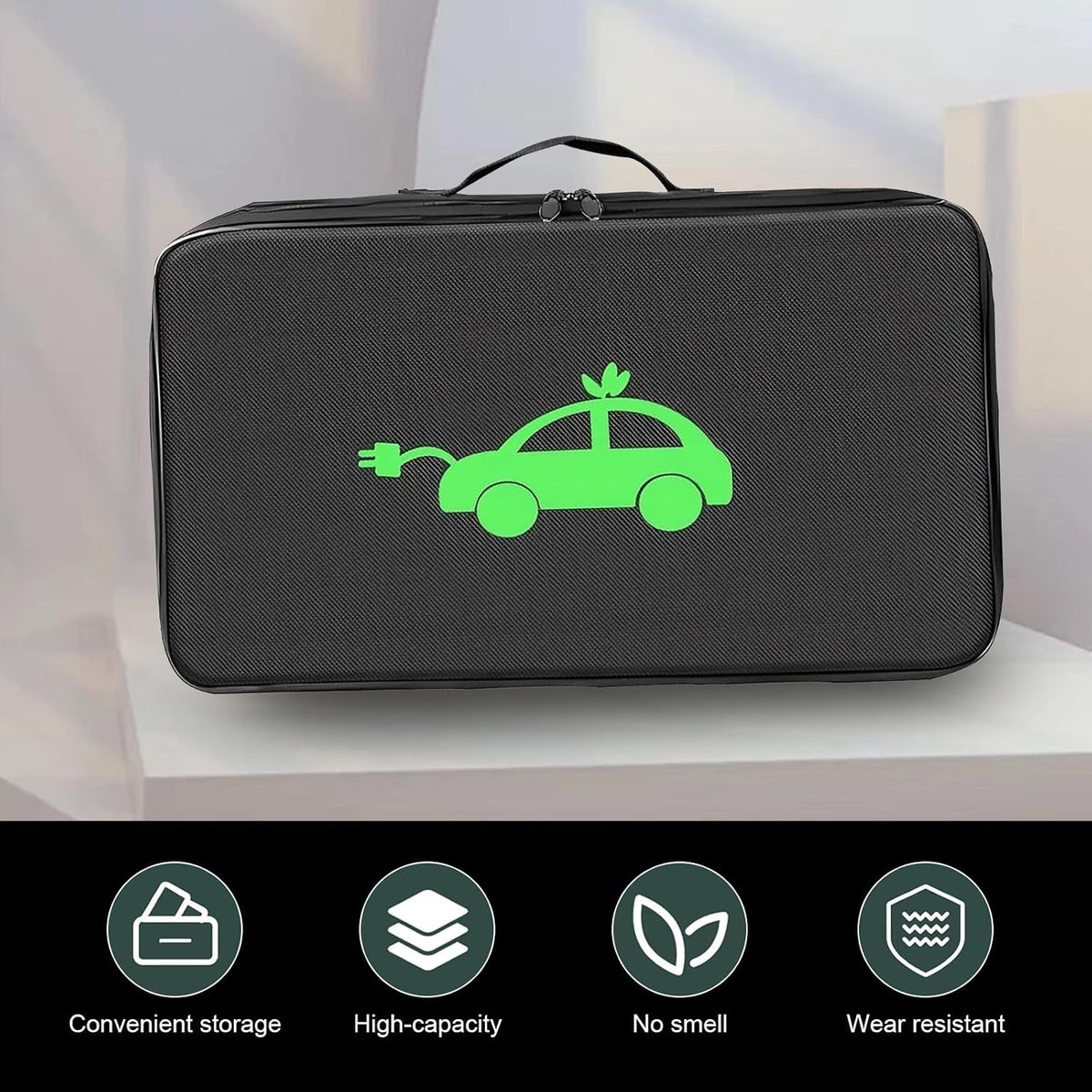 Charger Bag, Portable EV Charging Cable Bags, Waterproof Oxford Cloth Storage Bag for Charger, Jumper Cables, Cords (Rectangular)