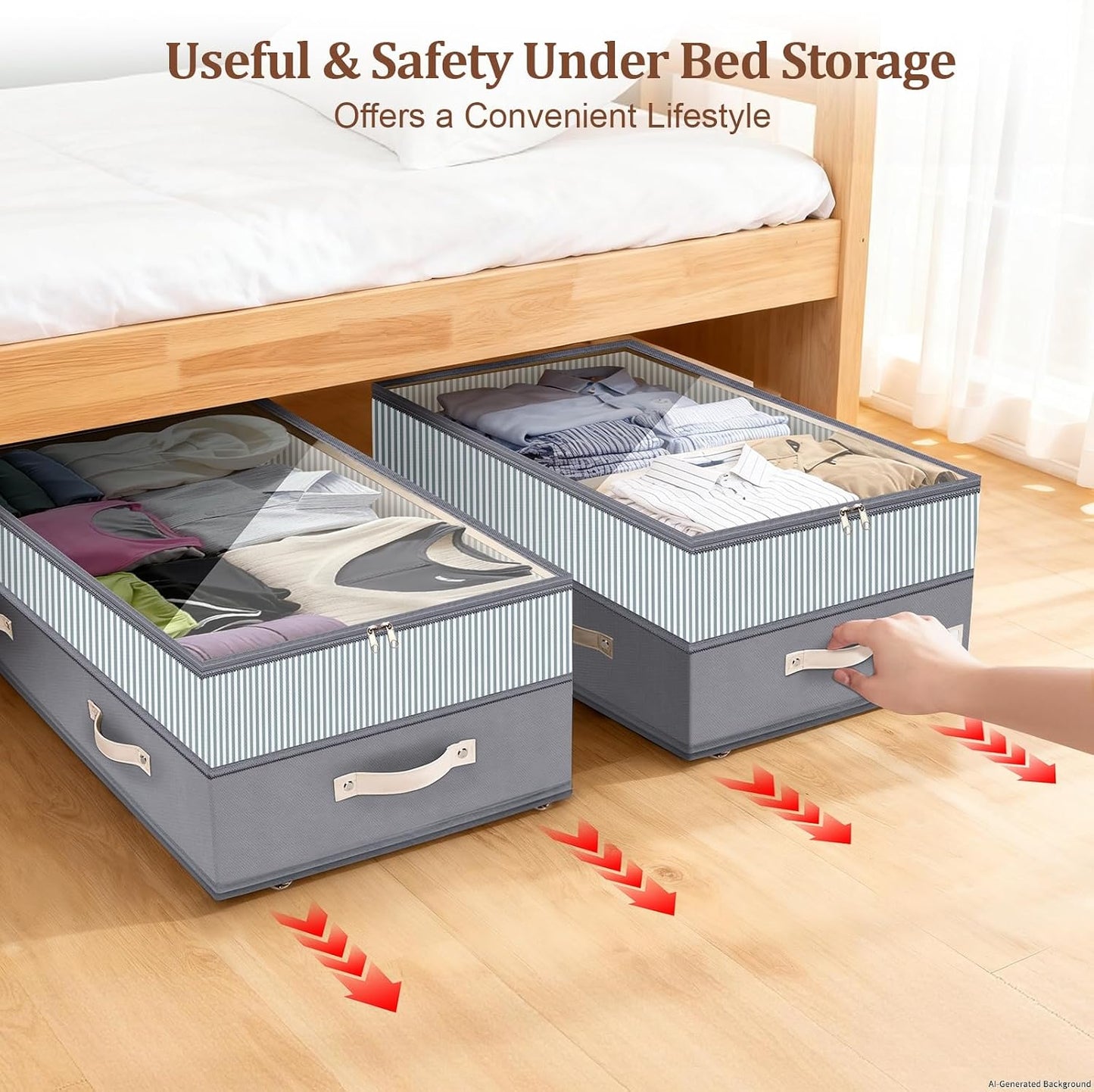 Dolicer 2 Pack Under Bed Storage with Wheels, 6in-10in Height Adjustable Underbed Storage Containers, 92L XXXL Under Bed Drawers Rolling Bin with Clear Lids for Dorm Shoes Clothes Organizers(Grey)