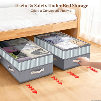 Dolicer 2 Pack Under Bed Storage with Wheels, 6in-10in Height Adjustable Underbed Storage Containers, 92L XXXL Under Bed Drawers Rolling Bin with Clear Lids for Dorm Shoes Clothes Organizers(Grey)