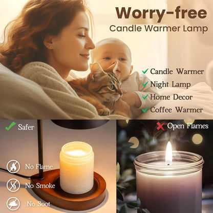 Marycele Candle Warmer Lamp with Timer & Dimmer - Mothers Day Gifts for Women Mom Her, Aesthetic Office Home Decor, Adjustable Height Wax Melter for Candle Jar & 3-Wick Candles (2 Bulbs Included)