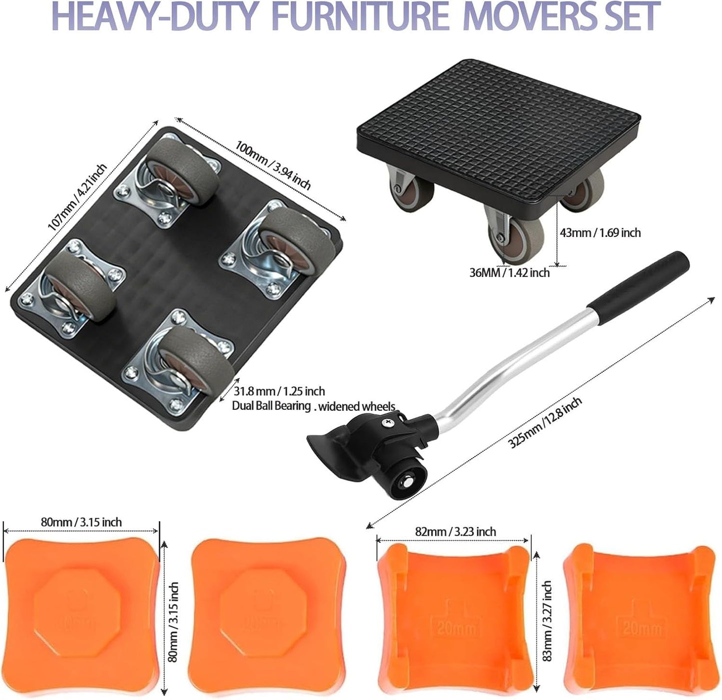 New Upgrade Furniture Sliders Furniture Movers with 4 Wheels, Furniture Lift Mover Tool Set with 360° Rotatable, Furniture Dolly for Moving Heavy Duty Sofa, Bed, Maximum Load 1100LBS