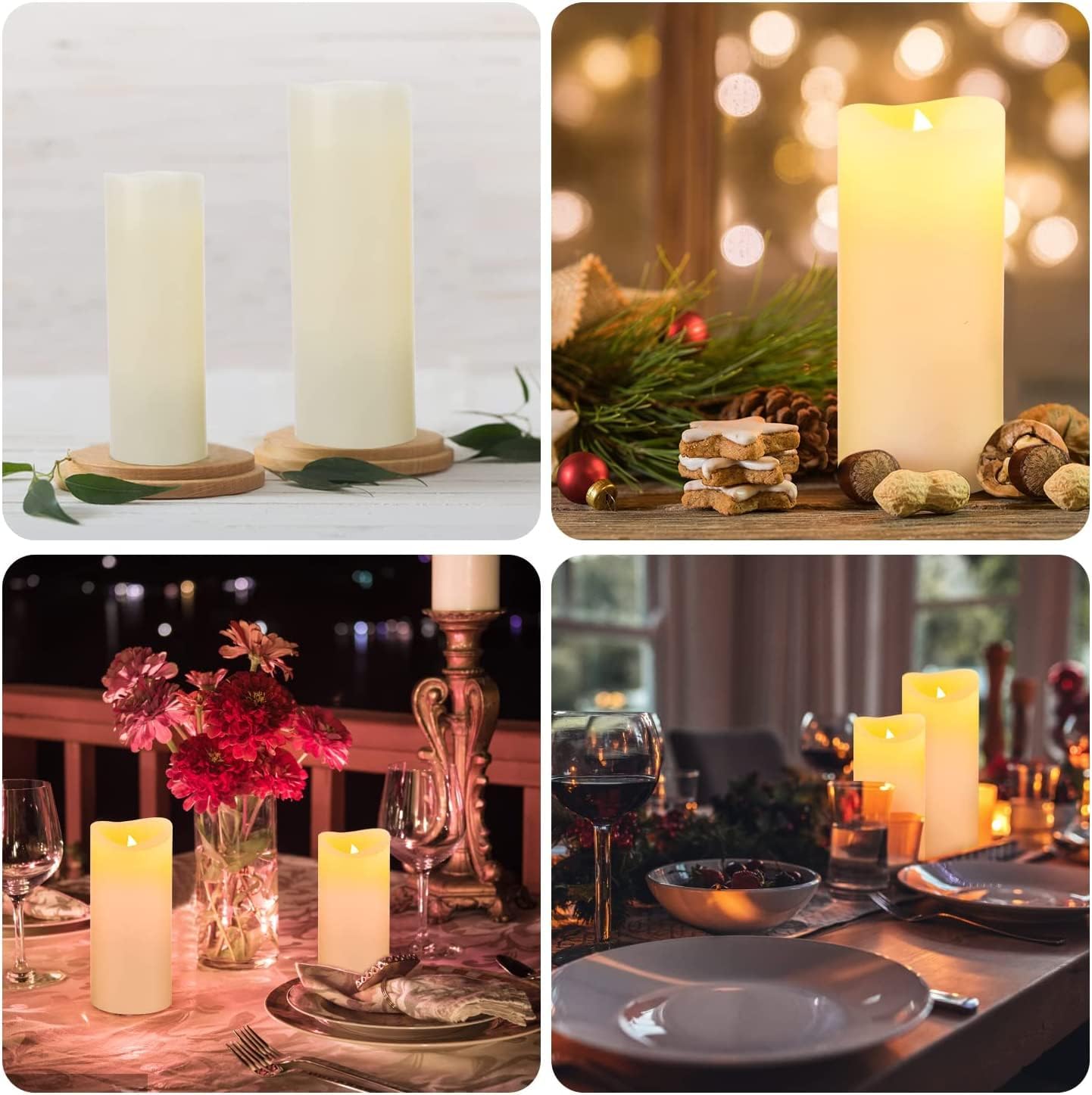 Flameless Flickering Battery Operated Candles D2.2''*H4 5" 6" 7" 8" 9" Set of 9 Ivory Real Wax Pillar LED Candles with 10-Key Remote and Cycling 24 Hours Timer (Ivory)