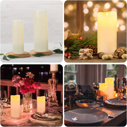 Flameless Flickering Battery Operated Candles D2.2''*H4 5" 6" 7" 8" 9" Set of 9 Ivory Real Wax Pillar LED Candles with 10-Key Remote and Cycling 24 Hours Timer (Ivory)