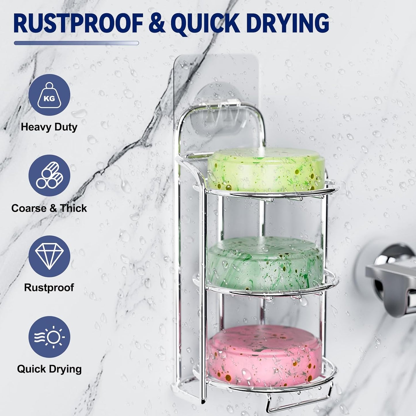 Yoshiky 3-Tier Shower Soap Shampoo Bar Holder, Self Adhesive & Freestanding Draining Bathroom Soap Dish Caddy for Bathroom Wall Accesories Decor