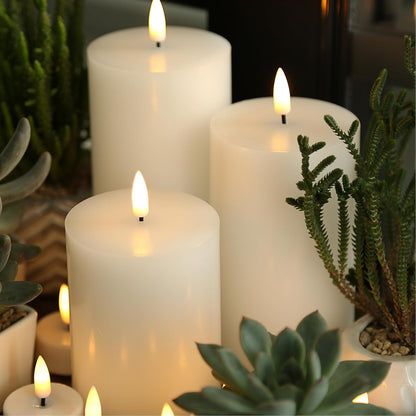 Black Flameless Pillar Candles with Remote, Flickering LED Wax Candles Battery Operated Set of 3