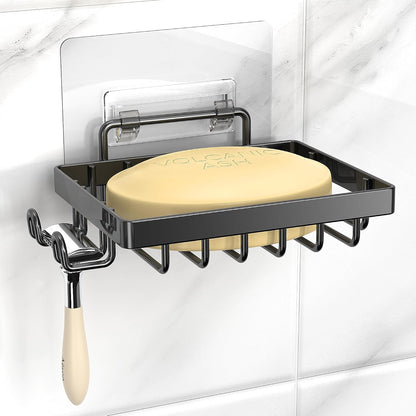 Moforoco Double Soap Bar Holder for Shower, No Drilling, 304 Stainless Steel, Wall Mounted Soap Holder with 4 Hooks and Razor Holder, Shower Rack Soap Tray Bar Soap for Bathroom Accessories Organizer